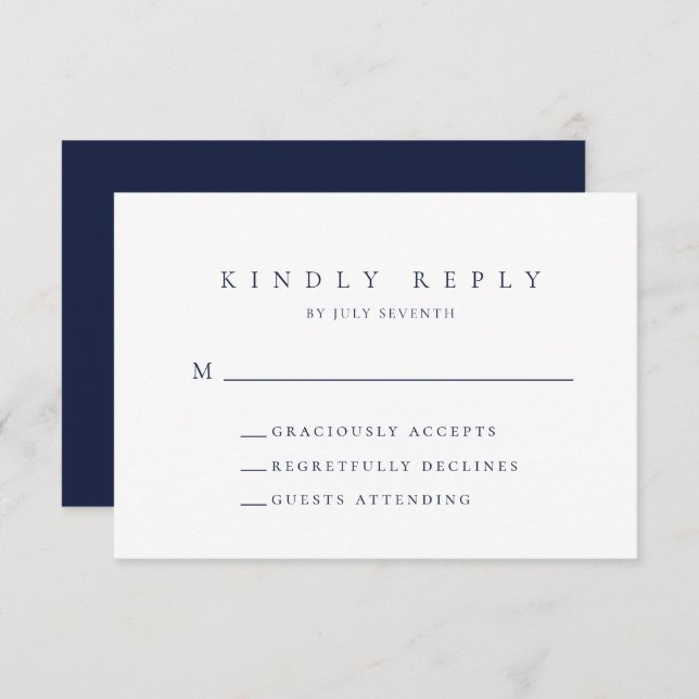 Navy Blue Minimalist Wedding RSVP Card (Front/Back)