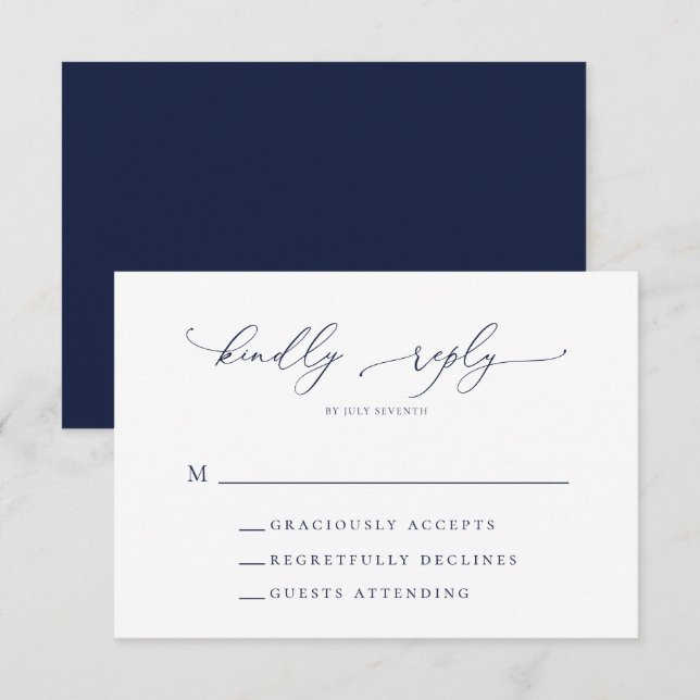 Navy Blue Minimalist Wedding RSVP Card (Front/Back)