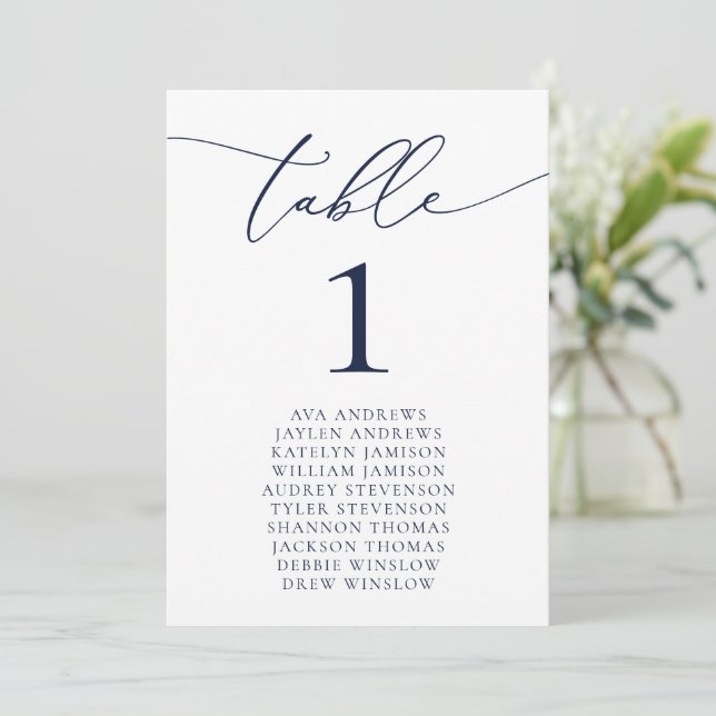 Navy Blue Minimalist Wedding Seating Table Number (Standing Front)