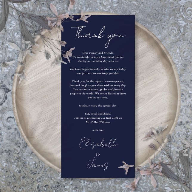 Navy Blue Minimalist Wedding Thank You Place Card (Navy Blue Minimalist Wedding Thank You Place Card)