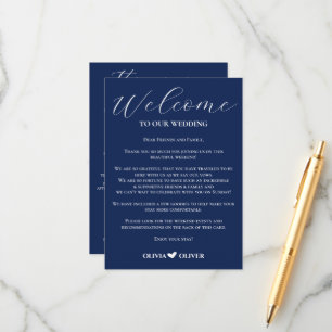 Navy blue minimalist wedding weekend itinerary enclosure card