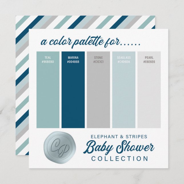 Navy Blue & Mint Baby Shower Colour Palette Card (Front/Back)