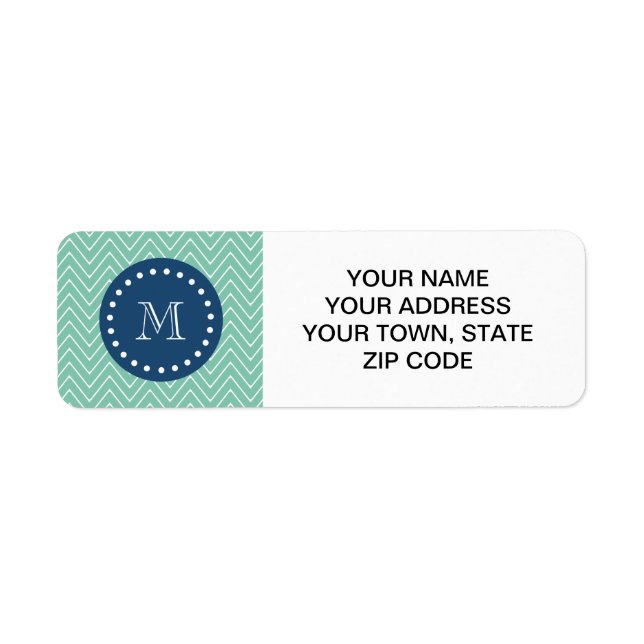 Navy Blue, Mint Green Chevron Pattern | Your Monog (Front)