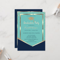 Navy Blue Mint Green Gold Diamonds Graduation