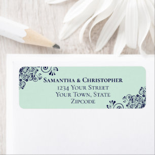 Navy Blue & Mint Green Wedding Return Address
