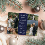 Navy Blue Mistletoe Merry Married Christmas Thank  Thank You Card<br><div class="desc">Photo collage thank you wedding card to say thank you and wish your wedding guests merry Christmas. Add four of your own wonderful wedding photos and a personal thank you message and wishes for the holidays and new year. Add your names as well above a hand-drawn illustration of a mistletoe...</div>