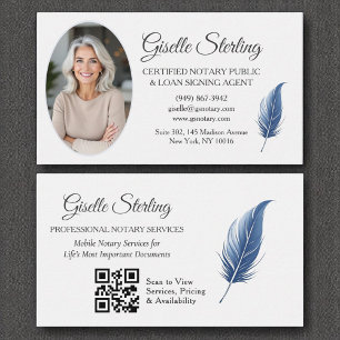 Navy Blue Mobile Notary QR Code Modern Photo  Business Card