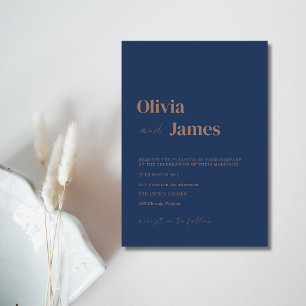 Navy Blue Mocha Minimalist Elegant Modern Wedding Invitation