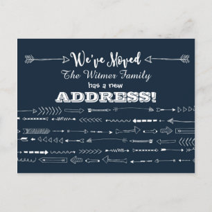 Navy Blue Modern Arrows Doodle Moving Announcement Postcard
