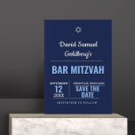 Navy Blue Modern Bar Mitzvah Save the Date Card<br><div class="desc">Designed to coordinate with the entire Navy Blue Bar Mitzvah Collection,  these Save the Date Cards announce your event with style. Each field is fully customizable to say just what you want!</div>