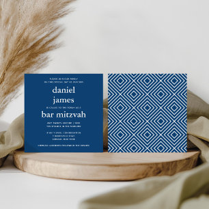 Navy Blue Modern Bar Mitzvah Square Invitation