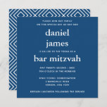 Navy Blue Modern Bar Mitzvah Square Invitation<br><div class="desc">This modern invitation features bold white lettering on the front and a modern pattern on the back.  Use the template form to add your custom text.  The Customize feature can be used to change the font,  layout and colours.</div>