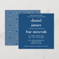 Navy Blue Modern Bar Mitzvah Square Invitation