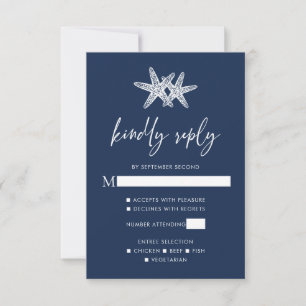 Navy Blue Modern Beach Starfish Wedding  RSVP Card