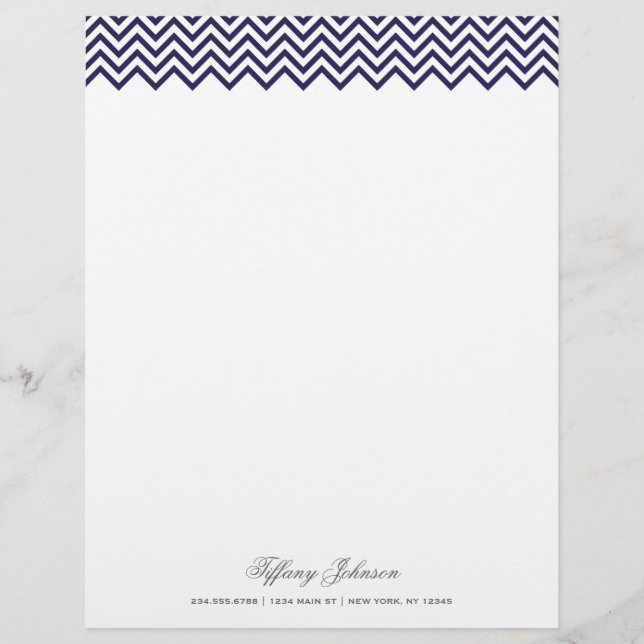 Navy Blue Modern Chevron Border Letterhead (Front)