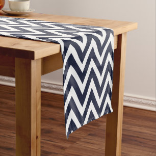 Navy Blue Modern Chevron Stripes Short Table Runner