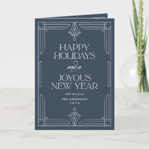 Navy Blue Modern Deco Happy Holidays Photo Holiday Card