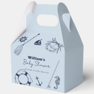 Navy Blue Modern Elegant Fishing Boy Baby Shower Favor Box