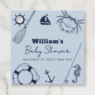 Navy Blue Modern Elegant Fishing Boy Baby Shower Favour Tags