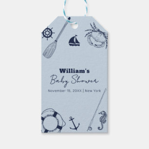 Navy Blue Modern Elegant Fishing Boy Baby Shower Gift Tags