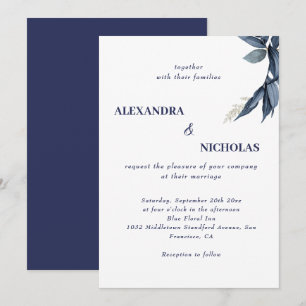 Navy Blue Modern Elegant Wedding Invitation