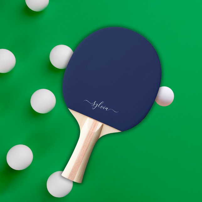 Navy Blue Modern Girly Monogram Name Ping Pong Paddle (Navy Blue Monogram Ping Pong Paddle)