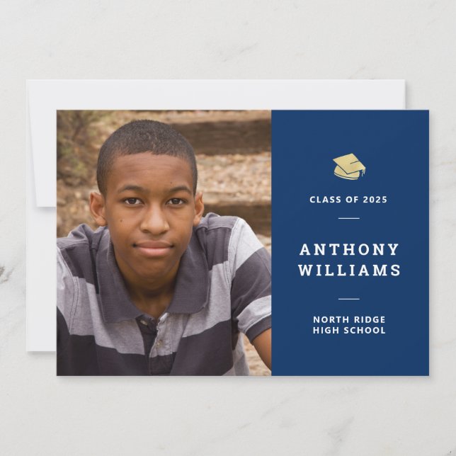Navy Blue Modern Graduation Custom Photo Invitation (Front)