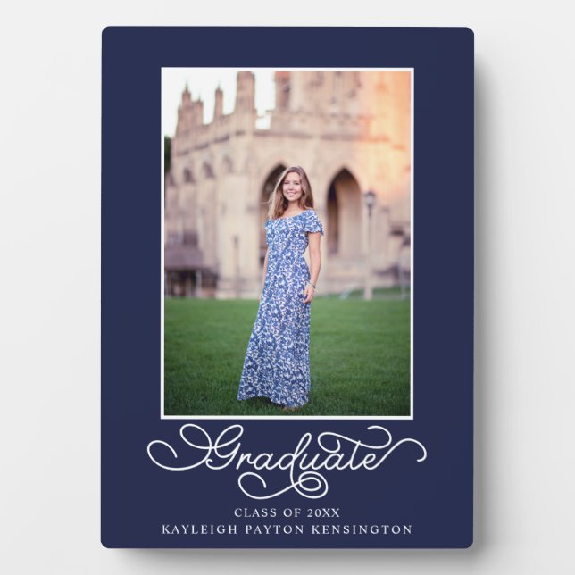 Navy Blue Modern Graduation Photo Keepsake Plaque (Front)