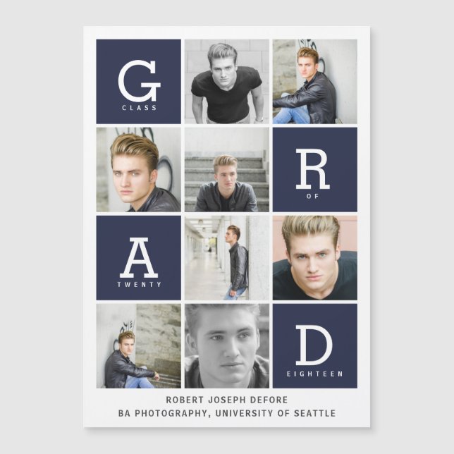 Navy blue modern graphic photo collage graduation (Front)