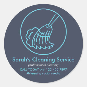 Navy Blue Modern Home Cleaning House Keeper Classic Round Sticker