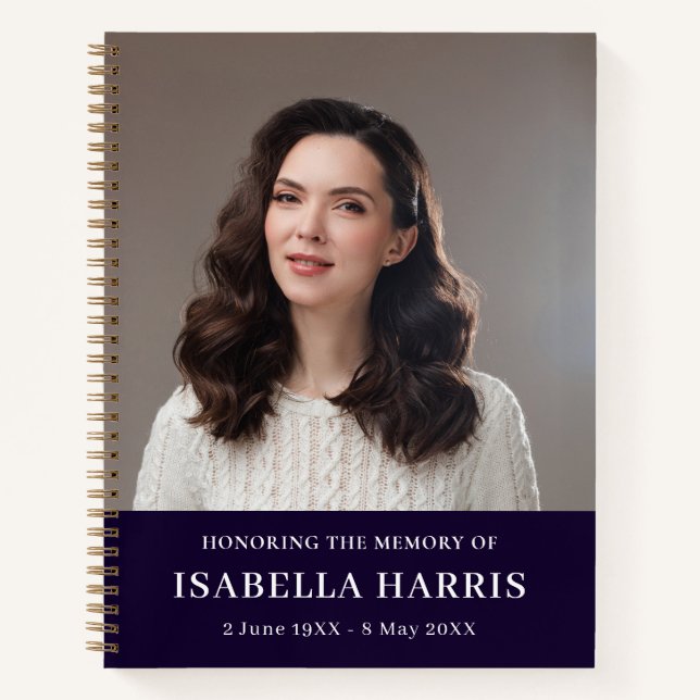 Navy Blue Modern In Loving Memory Design Notebook (Front)