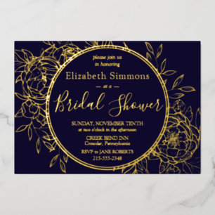 Navy Blue Modern Line Peony Toile Bridal Shower