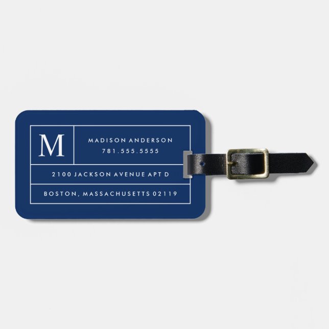 Navy Blue Modern Lines | Luggage Tag (Front Horizontal)