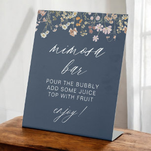 Navy Blue Modern Minimalist Bridal Mimosa Bar Pedestal Sign