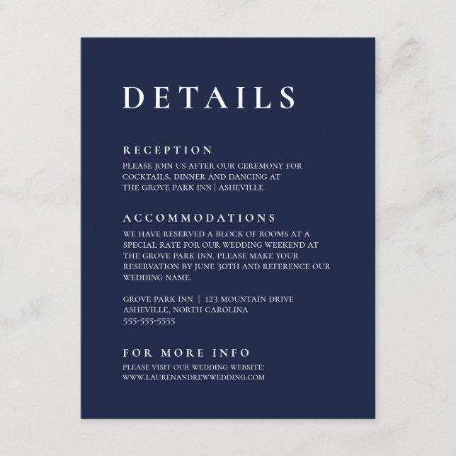 Navy Blue Modern Minimalist Elegant Enclosure Card (Front)