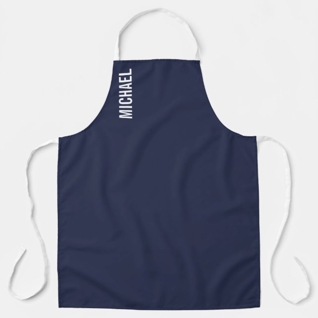 Navy Blue Modern Minimalist Personalized Name Apron (Front)