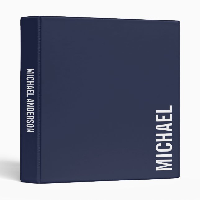 Navy Blue Modern Minimalist Personalized Name Binder (Front/Spine)