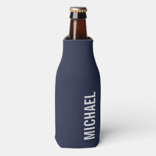Navy Blue Modern Minimalist Personalized Name Bottle Cooler