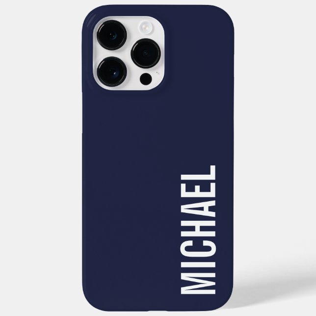 Navy Blue Modern Minimalist Personalized Name Case-Mate iPhone Case (Back)