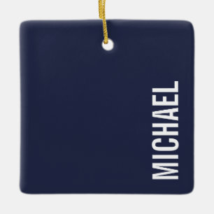 Navy Blue Modern Minimalist Personalized Name Ceramic Ornament
