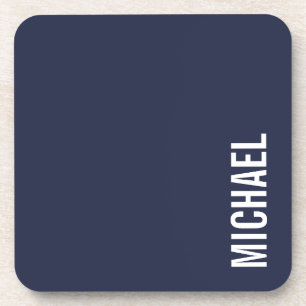 Navy Blue Modern Minimalist Personalized Name Coaster