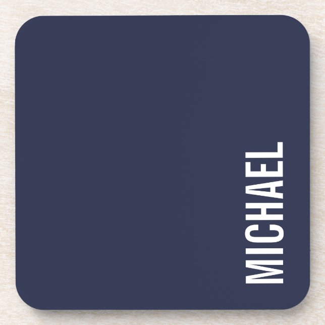 Navy Blue Modern Minimalist Personalized Name Coaster (Front)