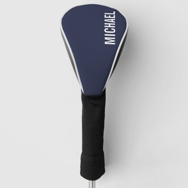 Navy Blue Modern Minimalist Personalized Name Golf Head Cover (Front)