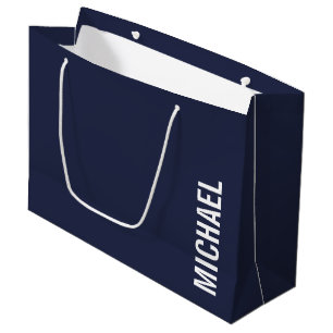 Navy Blue Modern Minimalist Personalized Name Large Gift Bag