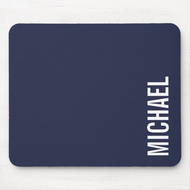 Navy Blue Modern Minimalist Personalized Name Mouse Pad (Front)