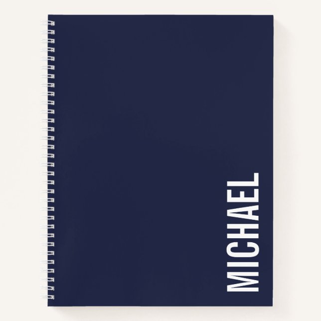 Navy Blue Modern Minimalist Personalized Name Notebook (Front)