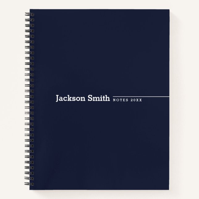 Navy blue modern minimalist personalized name notebook (Front)