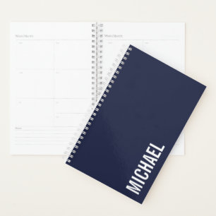 Navy Blue Modern Minimalist Personalized Name Planner
