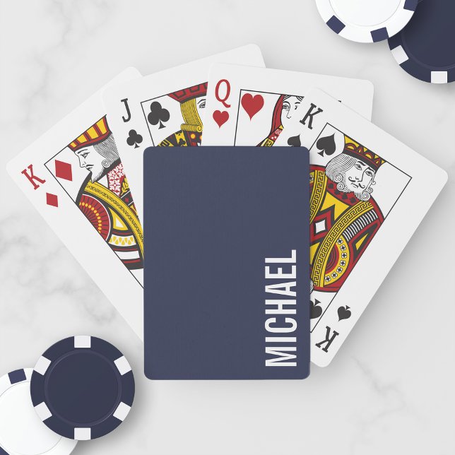 Navy Blue Modern Minimalist Personalized Name Playing Cards (Creator Uploaded)