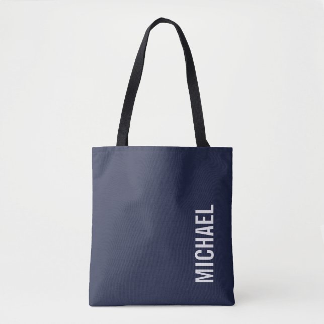 Navy Blue Modern Minimalist Personalized Name Tote Bag (Front)